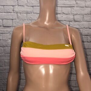 Roxy Pink and Yellow Bikini Top with Color-Block Design